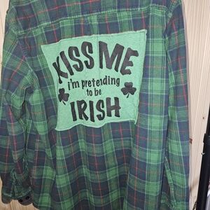 XL L.L. BEAN Green Flannel With Tee Shirt Graphic On The Back